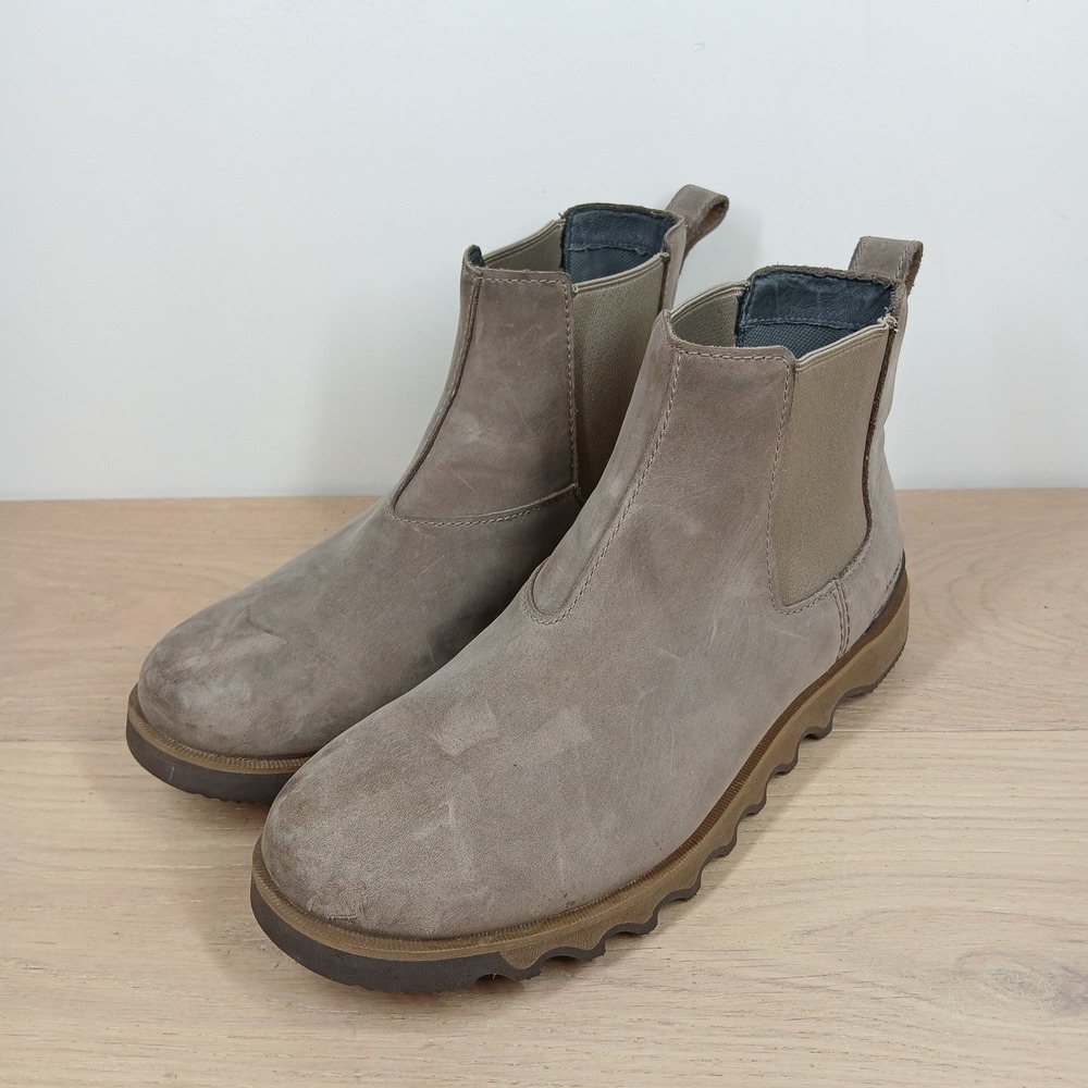 Sorel Boots Men 10 Taupe Suede Chelsea Lug Sole Pull On Outdoor Style Casual